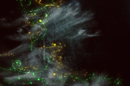 Abstract and magical image of Firefly flying in the night forest. Fairy tale concept