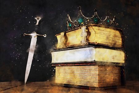 watercolor style and abstract image of beautiful queen/king crown. fantasy medieval period