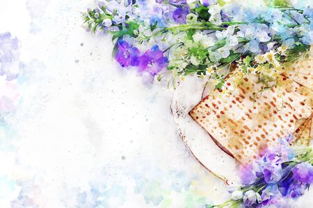 watercolor style and abstract image of Pesah celebration concept (jewish Passover holiday)の写真素材