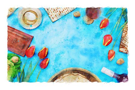 watercolor style and abstract image of Pesah celebration concept (jewish Passover holiday)....