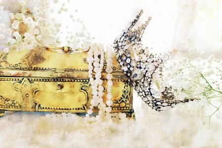 watercolor style and abstract image of beautiful queen/king crown. fantasy medieval periodの写真素材