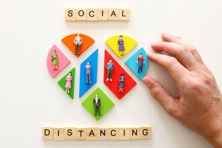 concept image of social distancing. stay safe and healthy. preventing coronavirus covid-19 to spread.の写真素材