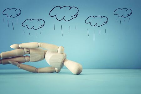 concept image of wooden dummy with worried stressed thoughts. depression, obsessive compulsive,...