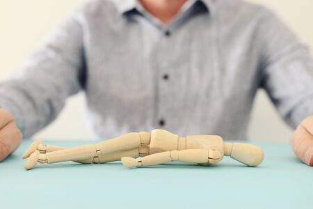 concept image of wooden dummy with worried stressed thoughts. depression, obsessive compulsive,...