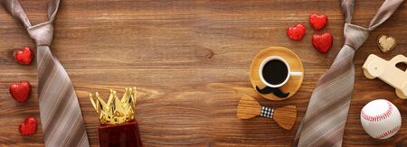 Father's day concept over wooden background. top view, flat lay. bannerの写真素材