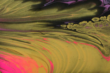 art photography of abstract marbleized effect background. black, gold and purple creative colors. Beautiful paint.の写真素材