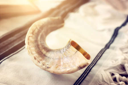 religion image of Prayer book and Shofar (horn) jewish religious symbols. Rosh hashanah (jewish New...