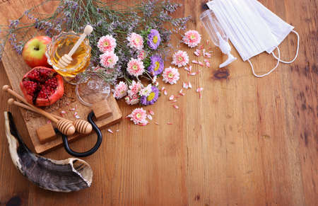 religion image of Rosh hashanah (jewish New Year holiday) concept. Traditional symbolsの写真素材