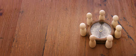 business concept image of people figures over wooden table, human resources and management concept