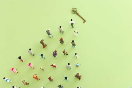 business concept image of people figures over wooden table, human resources and management concept