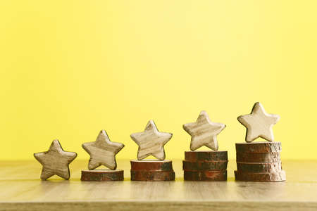concept image of setting a five star goal. increase rating or ranking, evaluation and classification ideaの写真素材