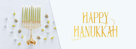 Image of jewish holiday Hanukkah with menorah (traditional Candelabra)の写真素材