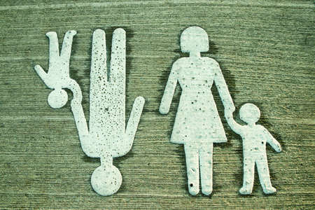 Concept image of a separated man and woman. metaphor of conflict or divorceの写真素材