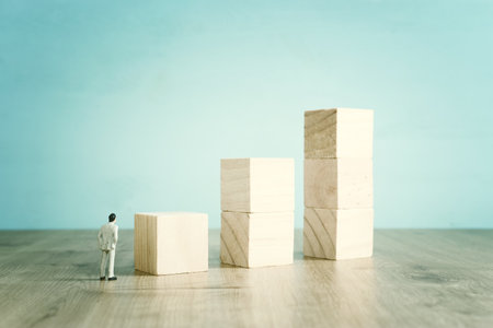 business concept picture of challenge. A man has to cross an obstacle . Problem solving and decision making.の写真素材
