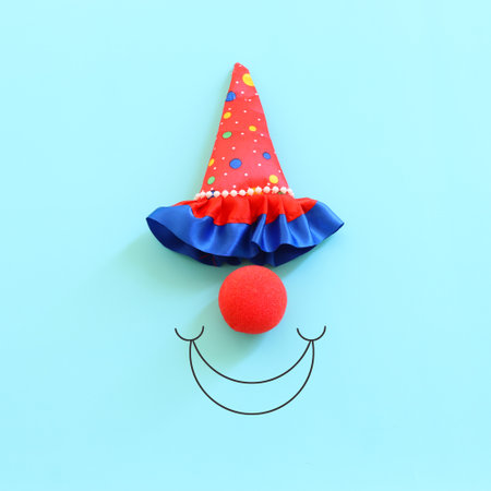 Party colorful image over blue background . Top view, flat layの写真素材