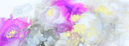 art photography of abstract fluid art painting with alcohol ink, black, pink and gold colors. bannerの写真素材