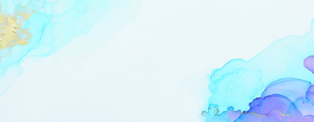 art photography of abstract fluid art painting with alcohol ink, blue, purple and gold colorsの写真素材