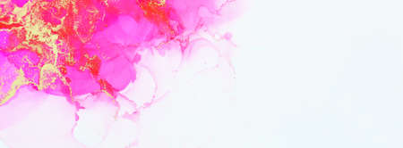 art photography of abstract fluid art painting with alcohol ink, pink and gold colorsの写真素材