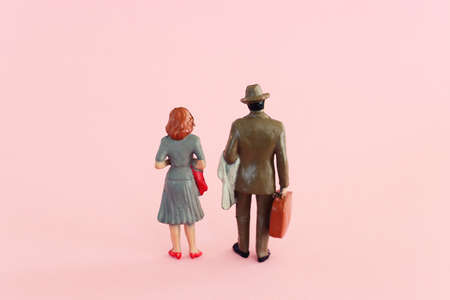 Metaphor of married couple looking aheadの写真素材