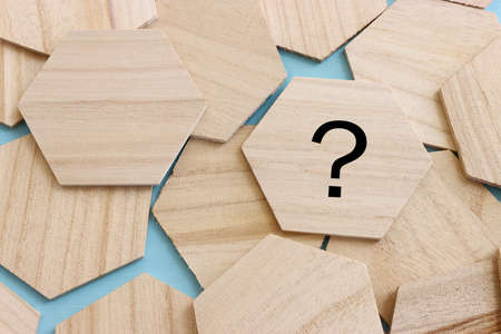 Questions Mark with wooden cube blocksの写真素材