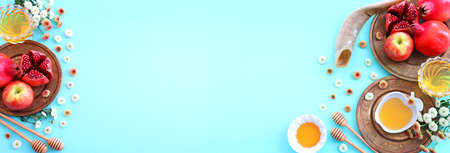 Rosh hashanah (jewish New Year holiday) concept. Traditional symbolsの写真素材