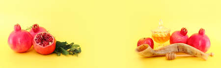 religion image of Rosh hashanah (jewish New Year holiday) concept. Traditional symbolsの写真素材