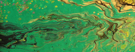 art photography of abstract marbleized effect background. Black, green and gold creative colors....