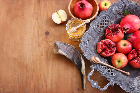 Rosh hashanah (jewish New Year holiday) concept. Traditional symbolsの写真素材