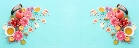 Rosh hashanah (jewish New Year holiday) concept. Traditional symbolsの写真素材