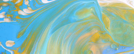 art photography of abstract marbleized effect background with white, blue and yellow reative colors....