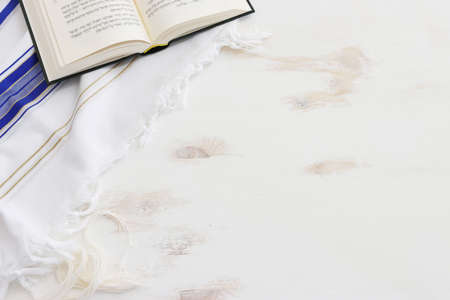 religion image of white prayer talit. Rosh hashanah (jewish New Year holiday), Shabbat and Yom...
