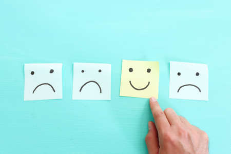 Concept image of think positive and satisfaction levelの写真素材