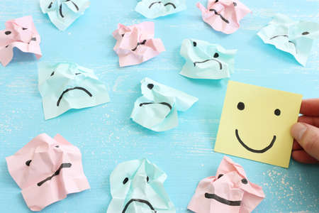 Concept image of think positive and satisfaction levelの写真素材