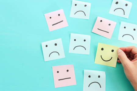 Concept image of think positive and satisfaction levelの写真素材