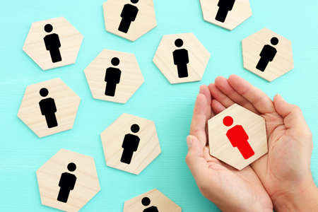 business concept image of blocks with people icons ,human resources and management conceptの写真素材
