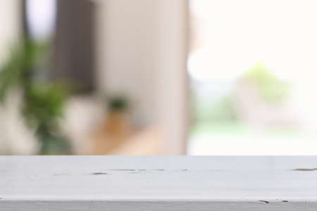 empty table board and defocused indoor background. product display conceptの写真素材