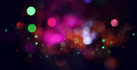 background of abstract red, purple, green and black glitter lights. defocused