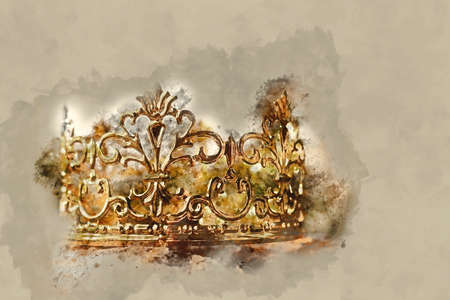 watercolor style and abstract image of beautiful queen/king crown. fantasy medieval periodの写真素材