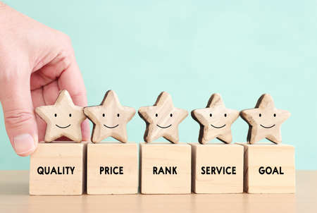 concept image of setting a five star goal. increase rating or ranking, evaluation and classification ideaの写真素材