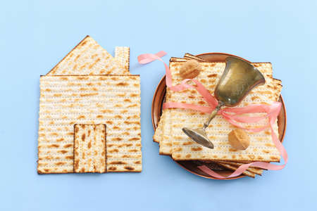 Passover background of matzoh (jewish holiday bread). Top view