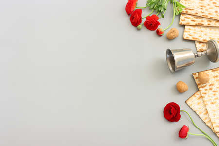 Passover background of matzoh (jewish holiday bread). Top view