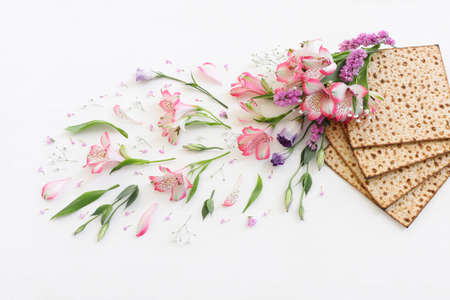 Passover background of matzoh (jewish holiday bread). Top view