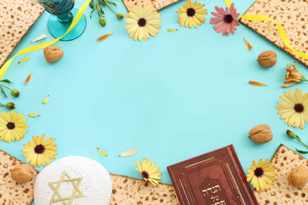 Pesah celebration concept (jewish Passover holiday). Translation of Traditional pesakh book with text: passove taleの写真素材