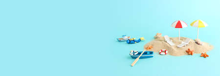 holidays image of tropical sea and beach chairs under umbrellas. Summer travel and vacation conceptの写真素材