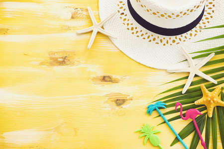 Tropical vacation and summer travel image with sea life style objects. Top viewの写真素材