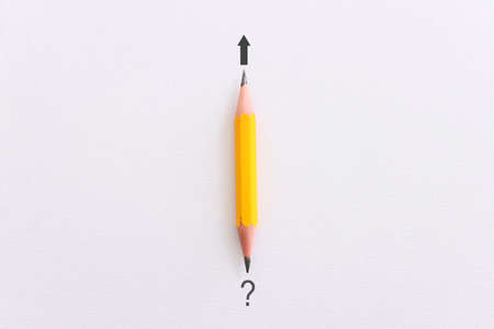 Top view image of pencil over white textured paperの写真素材