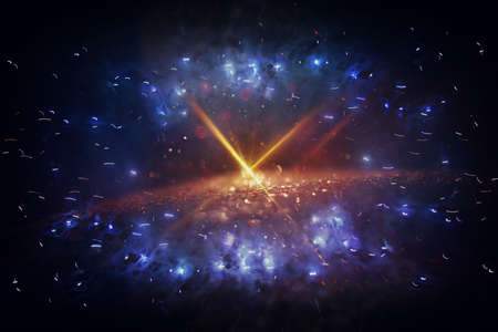 background of abstract gold, black and blue glitter lights with fireworks. defocused