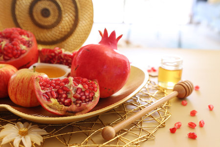 Rosh hashanah (jewish New Year holiday) concept. Traditional symbolsの写真素材