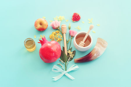 Rosh hashanah (jewish New Year holiday) concept. Traditional symbolsの写真素材
