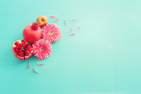 Rosh hashanah (jewish New Year holiday) concept. Traditional symbolsの写真素材